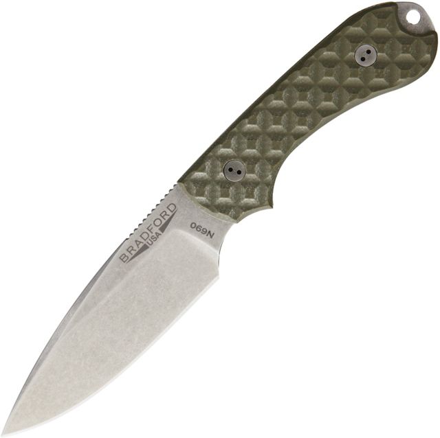 Bradford Knives Guardian3 EDC OD Green Fixed Blade Knife 3.5in Stonewash OD Green G10 Handle GUARDIAN3 N690 OD GREEN