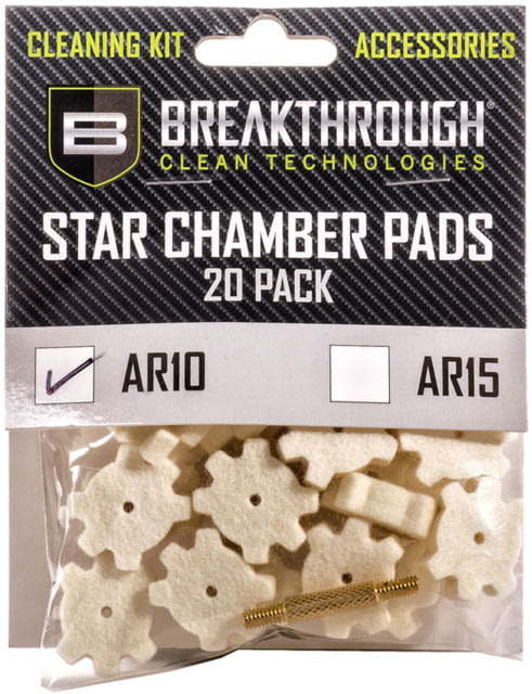 Breakthrough Clean Technologies AR-10 Star Chamber Pad - 20 Pack with 8-32 Thread Male/Male Adapter - Breakthrough Clean Technologies