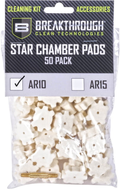 Breakthrough Clean Technologies AR-10 Star Chamber Pad - 50 Pack with 8-32 Thread Male/Male Adapter - Breakthrough Clean Technologies