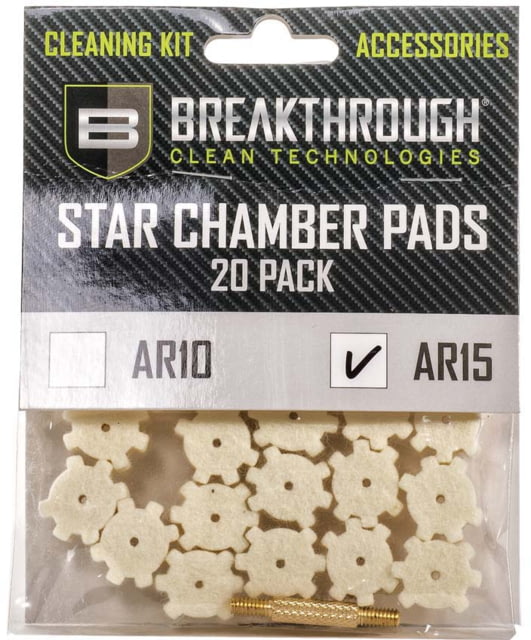 Breakthrough Clean Technologies AR-15 Star Chamber Pad - 20 Pack with 8-32 Thread Male/Male Adapter, BT-AR15SCP-20PK by USA Breakthrough Clean Technologies Gunsmithing Tools