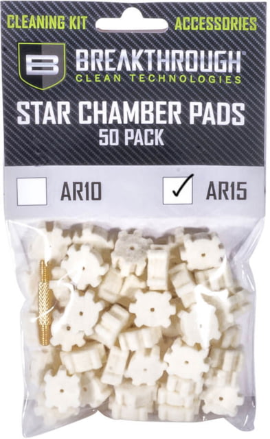 Breakthrough Clean Technologies AR-15 Star Chamber Pad - 50 Pack with 8-32 Thread Male/Male Adapter - Breakthrough Clean Technologies