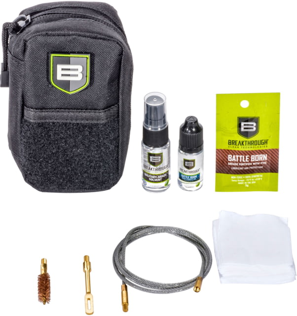 Breakthrough Clean Technologies Compact Nylon Pouch with Molle - Cable Pull Through Cleaning Kit Black .375 Caliber/.38 Caliber/9mm - Breakthrough Clean Technologies