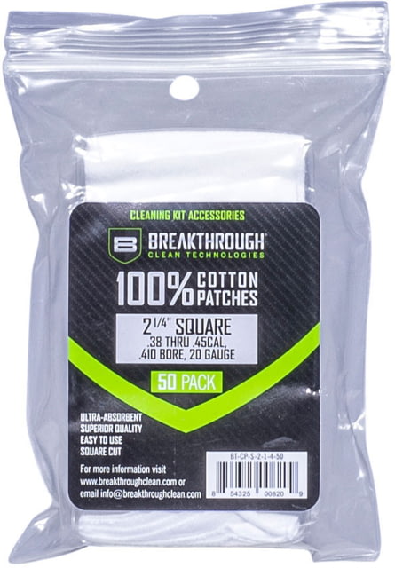 Breakthrough Clean Technologies Square Cotton Patches - 2-1/4in x 2-1/4in - 50pcs/Pack with Plastic Tray, BT-CP-S-2-1/4-50 by USA Breakthrough Clean Technologies Gun Cleaning Patches