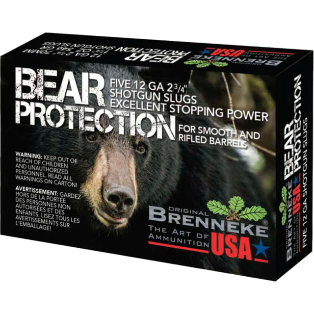 Brenneke Bear Protection Slugs 12 Gauge 1 1/4 oz 2.75 in Slug Shotgun Ammunition 5 Rounds Red - Brenneke