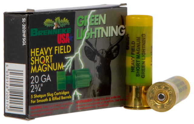 nneke Green Lightning 20 Gauge 1 Oz 2.75in Centerfire Shotgun Slug 5 Rounds Sl202Hfsgl Ammo