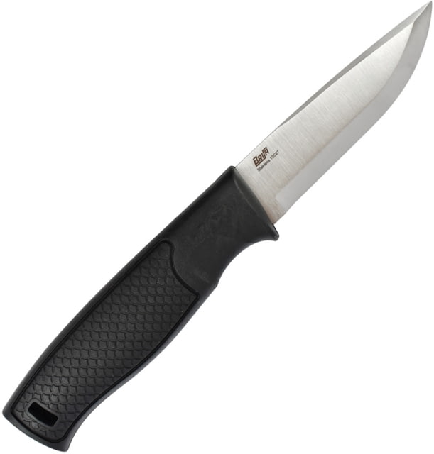 Brisa Hiker 95 Scandi Fixed Blade Knife 8.5in Overall 3.75in Satin Sandvik 12C27 SS Blade Black Polypropylene Handle Scandi Grind Blade Black Leather - Brisa