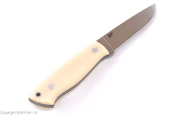 Brisa Trapper 115 Ivory Flat Fixed Blade Knife 8.88in Overall 4.75in Satin Flat Ground Elmax Steel Blade Ivory Smooth Micarta Handle Leather Sheath - Brisa