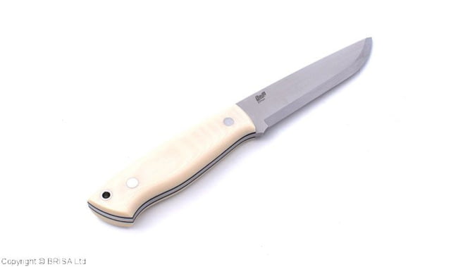 Brisa Trapper 115 Ivory Scandi Fixed Blade Knife 8.88in Overall 4.75in Satin Scandi Grind Elmax Steel Blade Ivory Smooth Micarta Handle Leather Sheath - Brisa