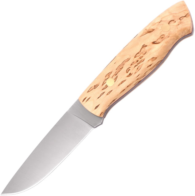 Brisa Trapper 95 Fixed Blade Birch Knife 3.75" satin finish Elmax steel Flat grind blade Curly Birch handle - Brisa