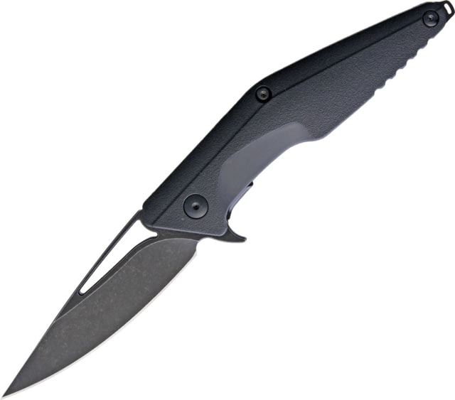 Brous Blades Division Linerlock Folding Knife 4.5in Acid Washed Finish D2 Tool Steel Blade Black Contoured Polymer Handle Thumb Pull Pocket Clip - Brous Blades