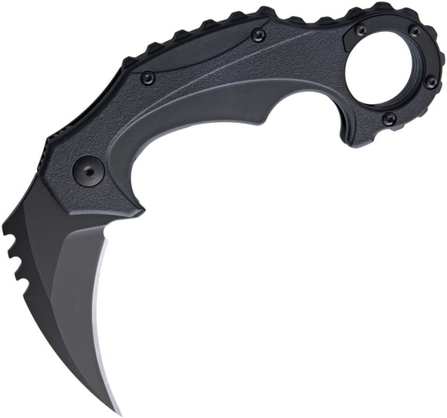 Brous Blades Enforcer Linerlockout Folding Knife 2.75in Blackout Finish SS Karambit Blade Black Sculpted Polymer Handle Finger Ring Pocket Clip - Brous Blades