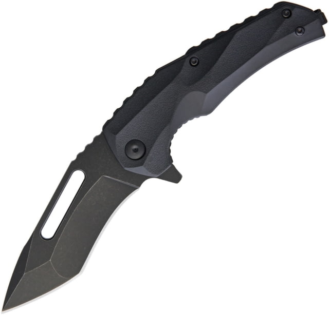Brous Blades Reloader Linerlock Acid Wash Folding Knife 3.5in Black Stonewash D2 Tool Steel Blade Black Contoured Polymer Handle Thumb Pull Pocket - Brous Blades