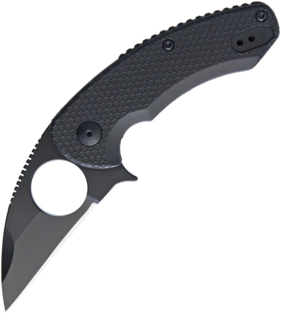 Brous Blades SSF Silent Soldier Linerlock Folding Knife 2.63in Black D2 Tool Steel Wharncliffe Blade Black Contoured Polymer Handle Finger Ring Pocket - Brous Blades