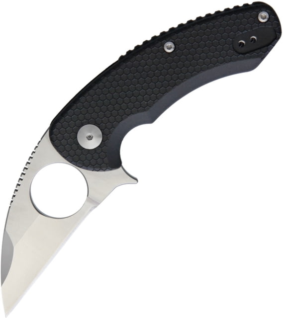 Brous Blades SSF Silent Soldier Linerlock Folding Knife 2.63in Satin D2 Tool Steel Wharncliffe Blade Black Contoured Polymer Handle Finger Ring Pocket - Brous Blades