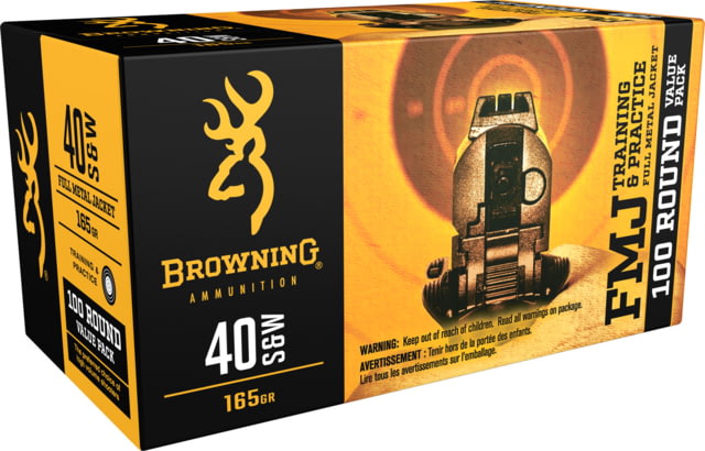Browning FMJ .40 S&W 165 Grain Full Metal Jacket Centerfire Pistol Ammo 100 Rounds wning FMJ .40 S&W 165 Grain Full Metal Jacket Centerfire Pistol 100 Rounds Ammo