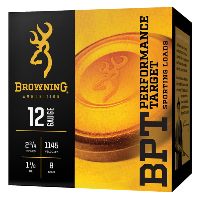 Browning BPT Performance Shotshell Loads 12 Gauge 2.75 in 1 1/8 oz #8 Centerfire Shotgun Shot Ammo 100 Rounds - Browning