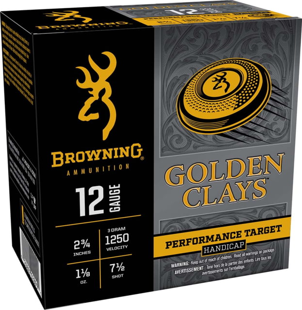 wning Golden Clays Performance Target Handicap 12 Gauge 1 1/8 Oz 2 3/4in Shotgun #7.5 25 Rounds Ammo