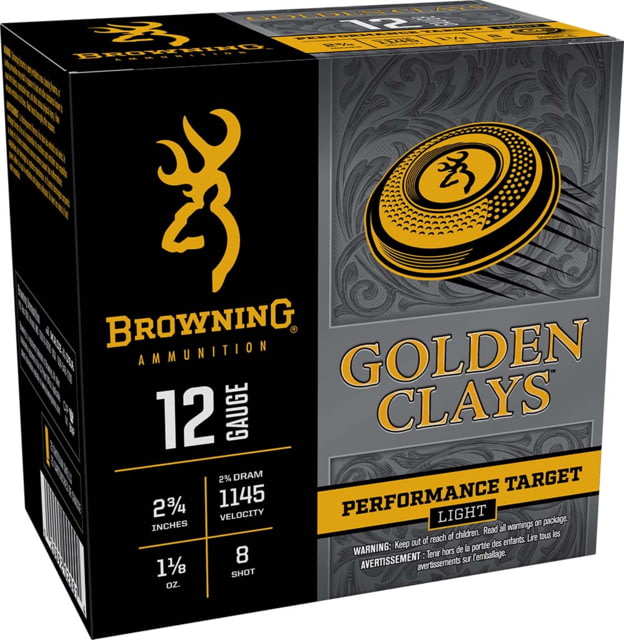 wning Golden Clays Performance Target Light 12 Gauge 1 1/8 Oz 2 3/4in Shotgun #8 25 Rounds Ammo