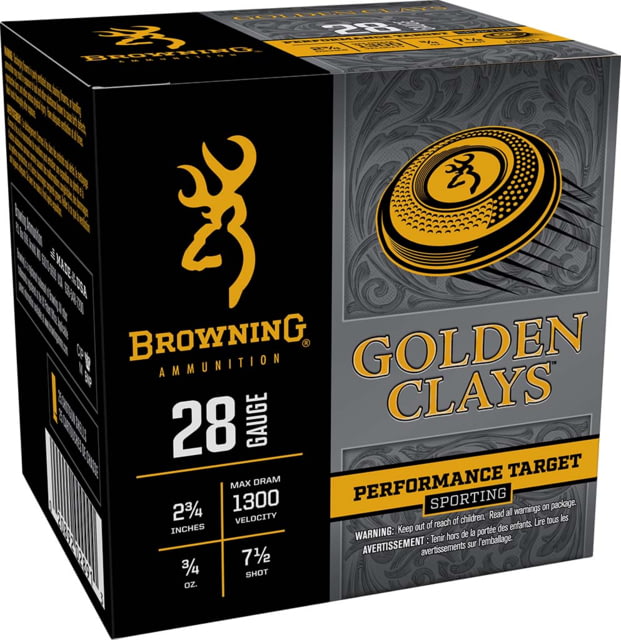 wning Golden Clays Performance Target Sporting 28 Gauge 3/4 Oz 2 3/4in Shotgun #7.5 25 Rounds Ammo