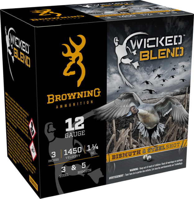 wning Wicked Blend 12 Gauge 3 In 1 1/4 Oz Bismuth Shot Shotgun 25 Rounds Ammo