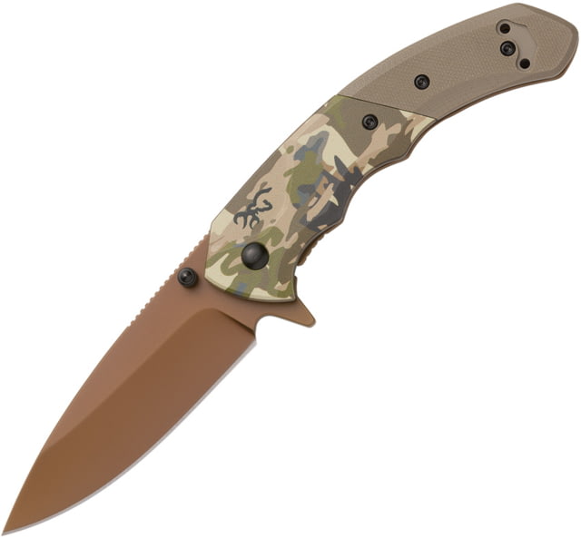 Browning Auruc Framelock A/O Camo 3.38 in Assisted Opening Folding Knife Camo G10