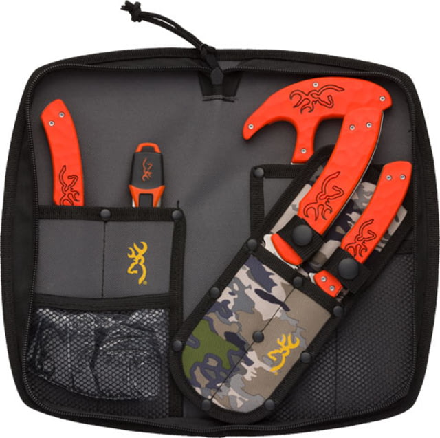 Browning Primal Series 6-Piece Set w/Ovix Zippered Case & Gloves 8Cr13MoV Stainless Steel Blades Polymer Handles w/Rubber Overmold - Browning