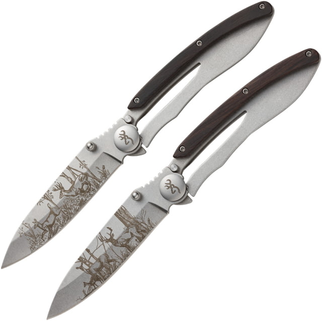Browning Big Buck Combo 4.25in Closed 3.25in Stonewash Stainless Steel Blade Walnut Handle Blade Etching - Browning
