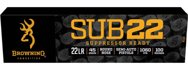 wning SUB-22 22 LR 45 Grain Blackened Lead Round Nose Brass Rifle 100 Rounds Ammo