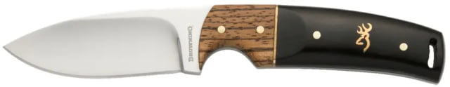 Browning Buckmark Hunter Fixed Blade Knife 3.125in 8Cr13MoV Drop Point Zebra/Ebony Wood Handle Split Grain Leather