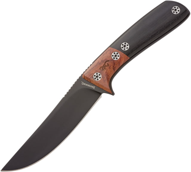 Browning Fixed Blade Knife with Wood Handle 4.75" black finish stainless clip point blade Black and brown - Browning