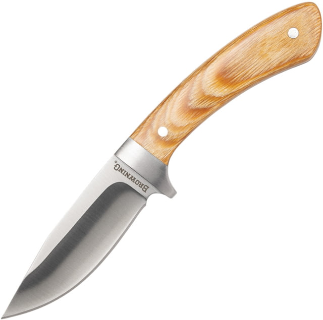 Browning Fixed Blade Skinner Knife 7.5in Overall 3.25in Satin Stainless Steel Blade Brown Wood Handle Brown Nylon Belt Sheath