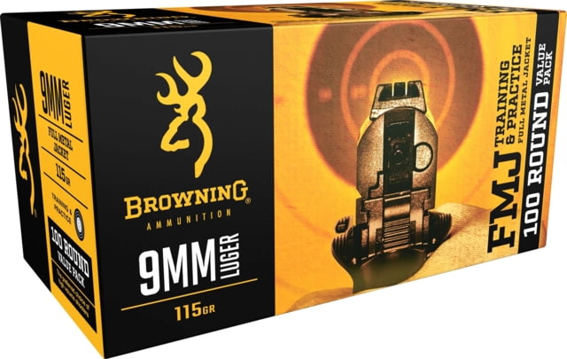 wning Training And Practice 9mm Luger 115 Grain Full Metal Jacket Brass Cased Centerfire Pistol 100 Rounds Ammo
