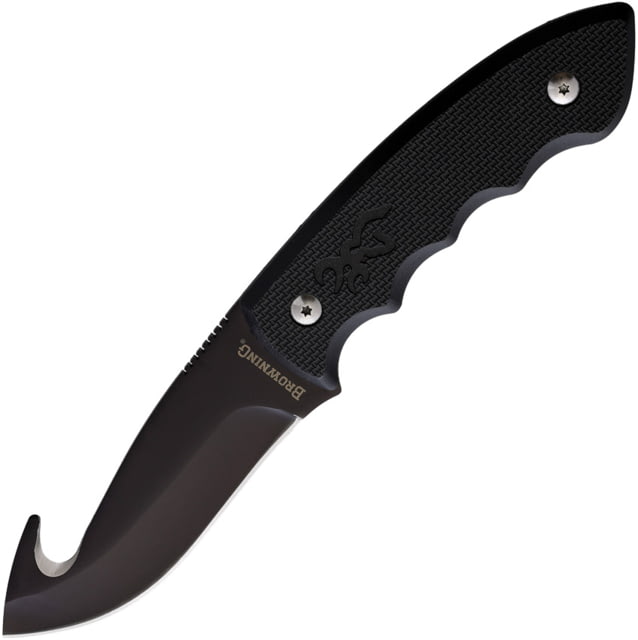 Browning Guthook 3.75 in Fixed Blade Knife Black finger grooved synthetic - Browning