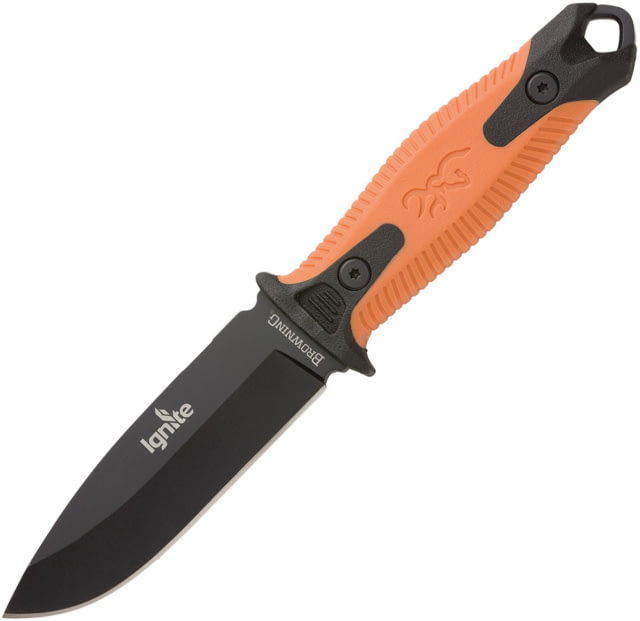 Browning Ignite 2 Orange Knife 4" black oxide coated 7Cr17MoV stainless drop poin Black polymer handle with orange rubber insert - Browning