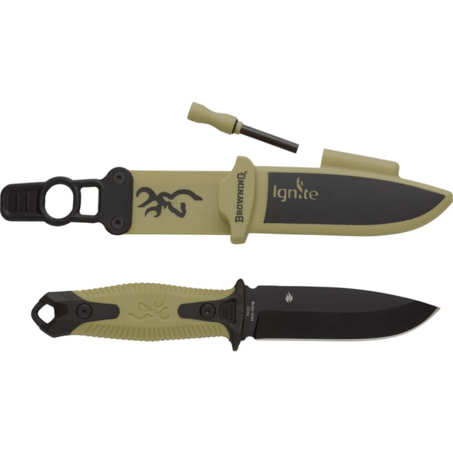 Browning Ignite Fixed Blade Knife 4 in 7Cr17MoV stainless steel Drop Point Blade Injection Molded Green - Browning