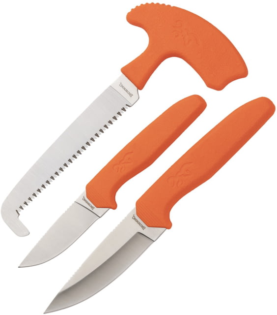 Browning Knife Sharp Ridge Fixed Blade Knife 5in/2.5in/3.5in 3pc Combo W/nylon Sheath Orange Rubber Handle