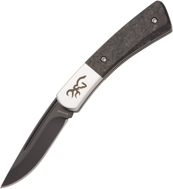 Browning Knoll Folding Knife - Box 2.375in Swedish Sandvik 12C27 Drop Point Black Handle N - Browning