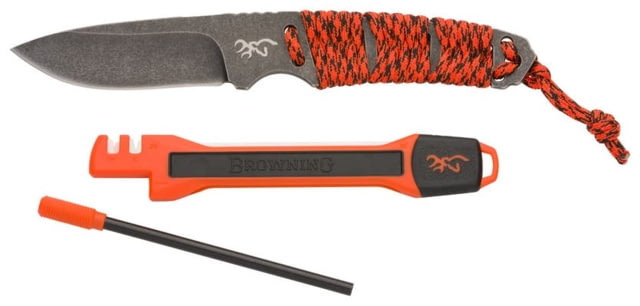 Browning Last Light Combo Fixed Blade Knives 3.5in 8Cr13MoV Stainless Steel Wrapped Paracord Orange Handle - Browning