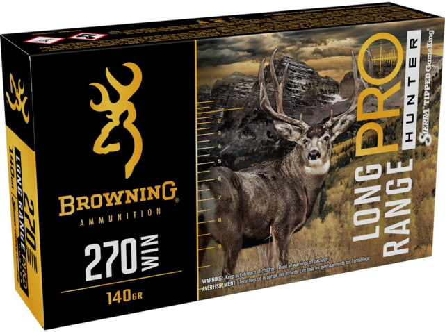 Browning Long Range Pro .270 Winchester 140 grain Sierra Tipped GameKing Nickel Plated Brass Cased Centerfire Rifle Ammo 20 Rounds - Browning