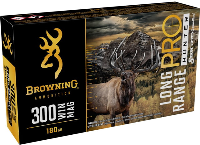 Browning Long Range Pro .300 Winchester Magnum 180 grain Sierra Tipped GameKing Nickel Plated Brass Cased Centerfire Rifle Ammo 20 Rounds - Browning