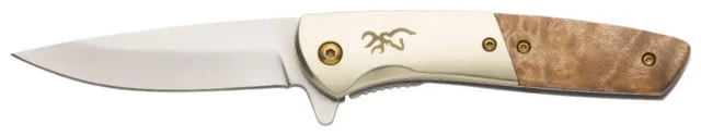 Browning Nine Mile Folding Knife 3in D2 High Carbon Steel Drop Point Wood Handle N - Browning