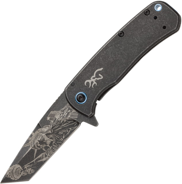 Browning Patriot Tanto Folding Knife 3.63in Closed 2.63in Black Stonewash Stainless Talon Blade Black Stonewash SS Handle