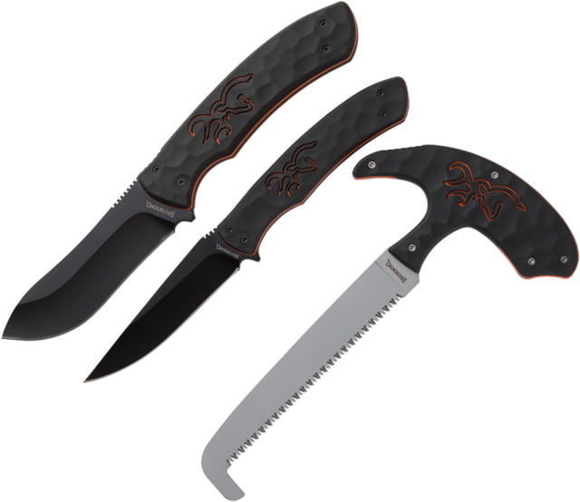 Browning Primal Series Combo Black SS Blade 8in Caping w/ 3.5in Blade 8.75in Skinner w/ 3.75in Blade 7.75in Saw w/ 5.25in Blade Black/Orange TPR - Browning