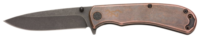 Browning Rivet Folder 3in Knife, Drop Point, D2 Steel Blade, Laminate Handle, Copper, 3220473