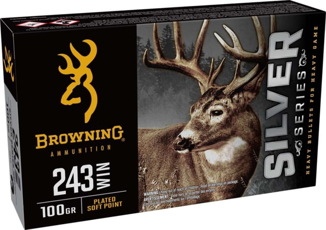 wning SILVER SERIES 243 WIN 100 Grain Plated Soft Point Brass Rifle 20 Rounds Ammo