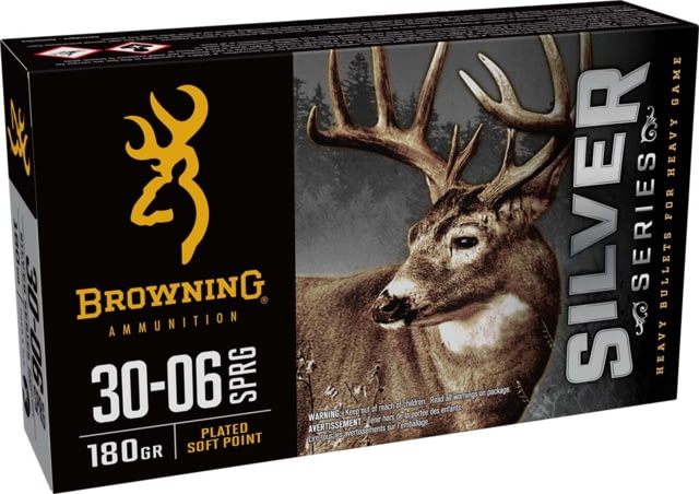 Browning SILVER SERIES 30-06 SPRG 180 Grain Plated Soft Point Brass Rifle Ammo 20 Rounds wning SILVER SERIES 30-06 SPRG 180 Grain Plated Soft Point Brass Rifle 20 Rounds Ammo
