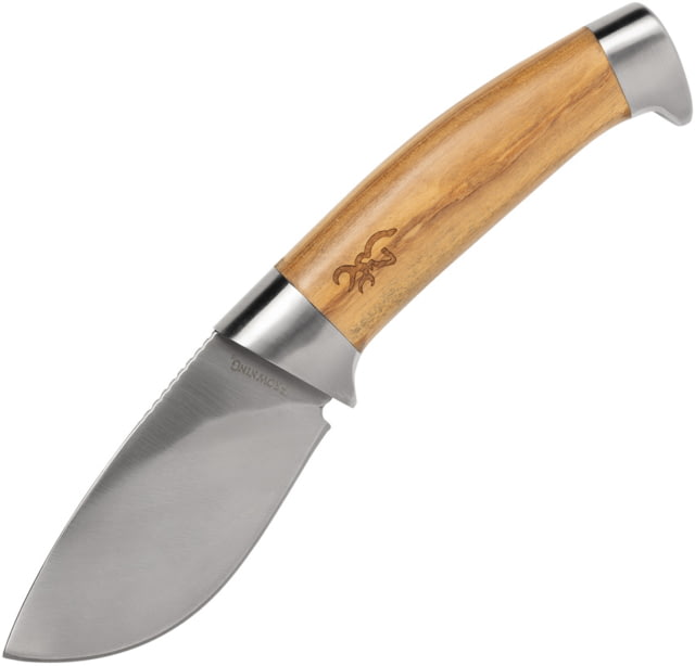 Browning Skinner Wood Knife 8.5in Overall 3.75in Satin Stainless Steel Blade Brown Wood Handle Brown Nylon Belt Sheath - Browning