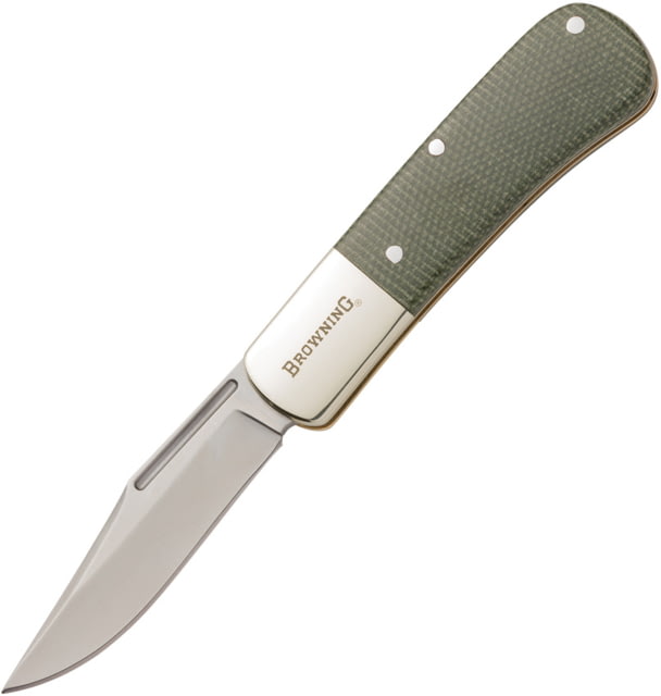 Browning Steambank Folding Knife - Box 2.5in Swedish Sandvik 12C27 Clip Point Resin Laminated Canvas Handle N - Browning