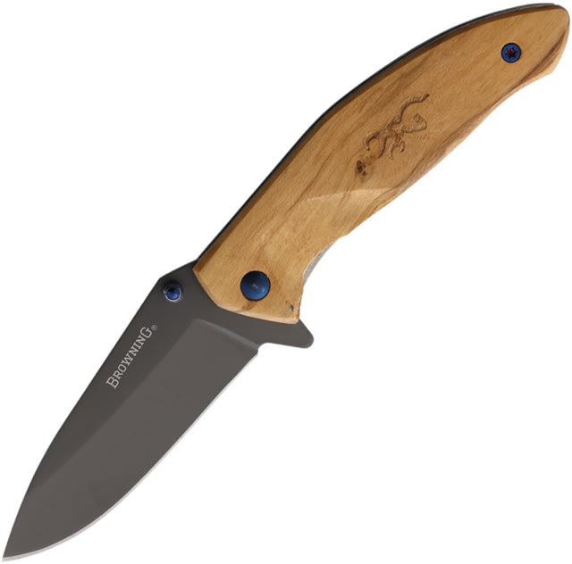 Browning Tactical Folder Folding Knife 2.5" gray titanium coated stainless blade Olive wood handle - Browning