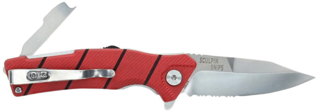 Bubba Sculpin Snips Folding Knife 2.5in High Carbon Stainless Steel Blade Textured G10 Scales Red Handle - Bubba
